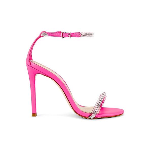 SCHUTZ Fabienne Crystal Leather and Vinyl Stiletto Heel Sandal Hot Pink Sz 8 NWT - Picture 1 of 14